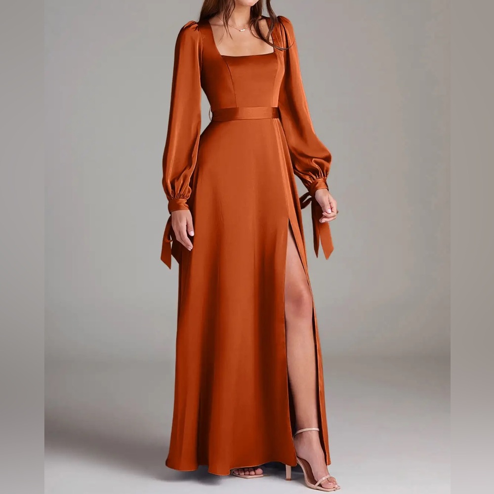 Burnt Orange A-Line Satin Dress